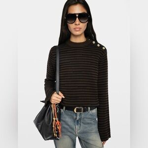 $428 Zadig & Voltaire Spiky Sweater Wool Cashmere Nautical Wing Buttons M